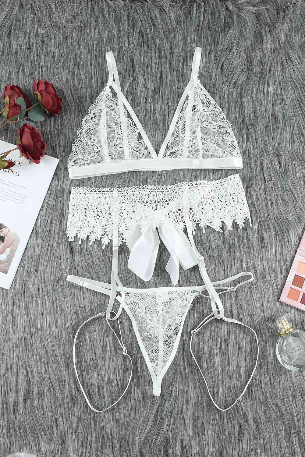 Lace Lingerie Three-Piece Set - Stormyjay