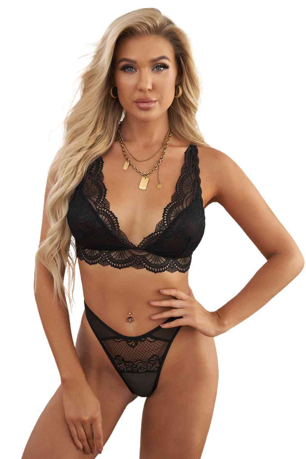 Lace Scalloped Lingerie Set - Stormyjay