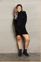 Double Take Rib-Knit Turtleneck Drop Shoulder Sweater Dress - Stormyjay