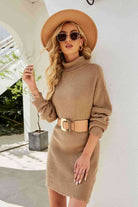 Double Take Rib-Knit Turtleneck Drop Shoulder Sweater Dress - Stormyjay