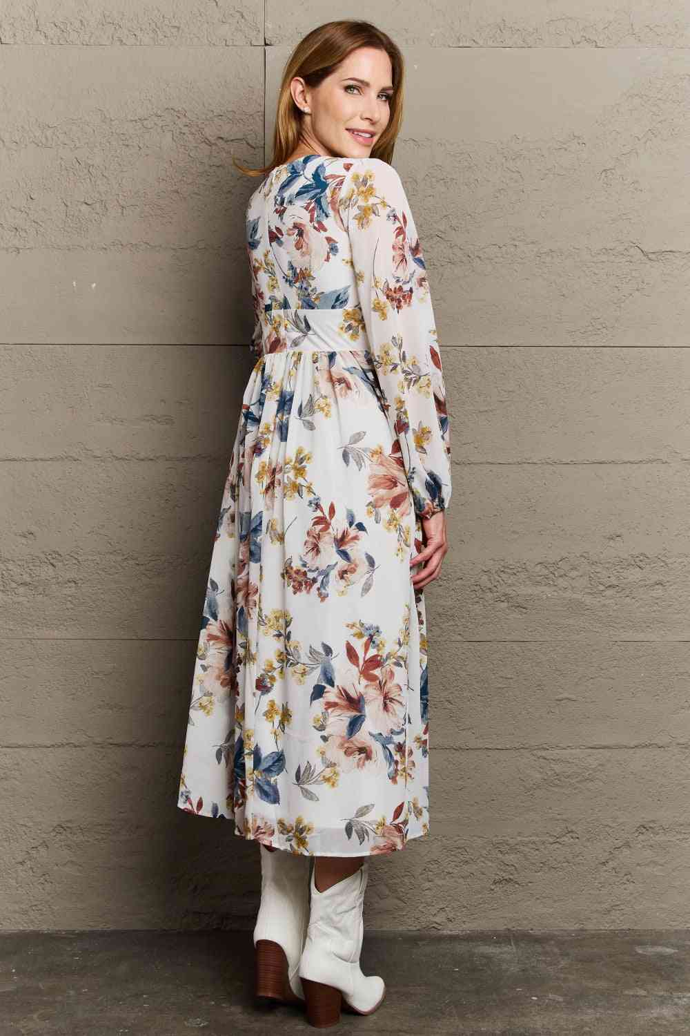 OneTheLand Good Day Chiffon Floral Midi Dress - Stormyjay