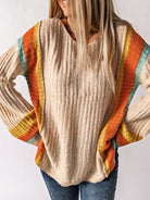 Striped Round Neck Long Sleeve Sweater - Stormyjay