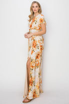 HYFVE Floral Tie Back Short Sleeve Slit Maxi Dress - Stormyjay