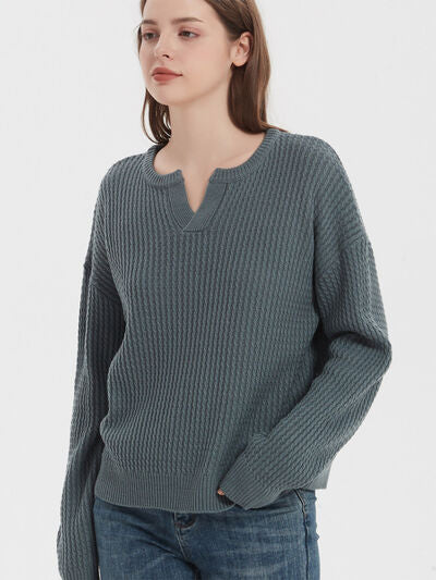 Notched Dropped Shoulder Sweater - Stormyjay