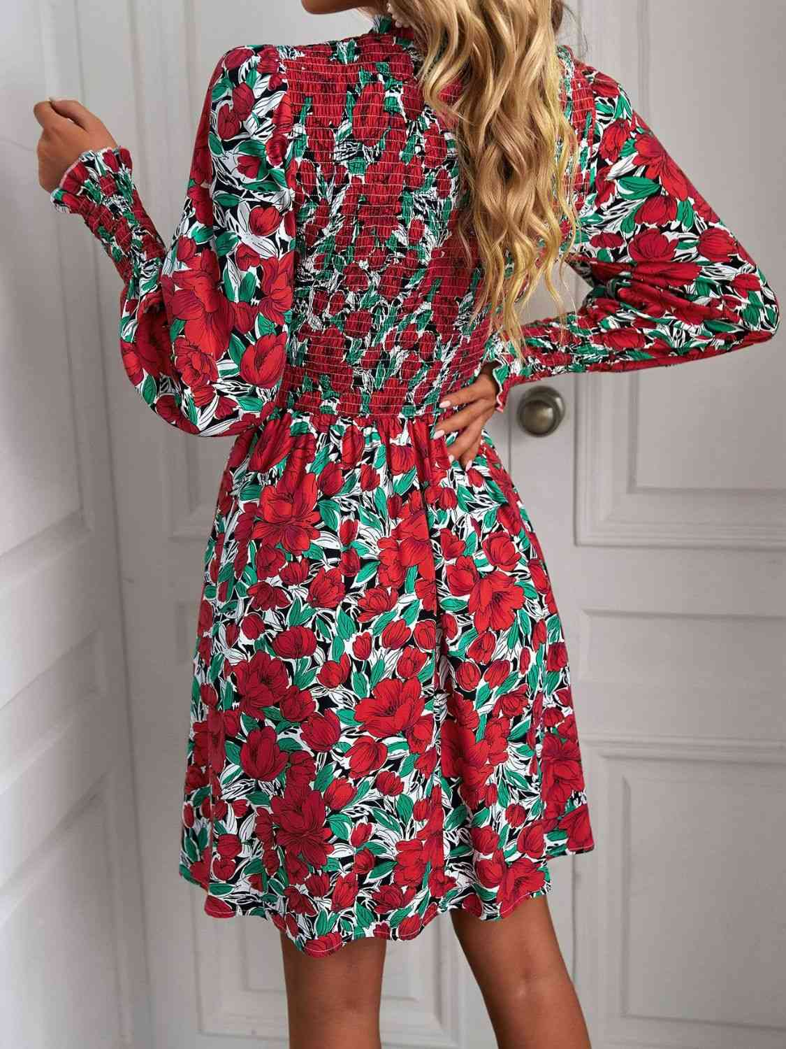 Printed Puff Sleeve Smocked Dress - Stormyjay