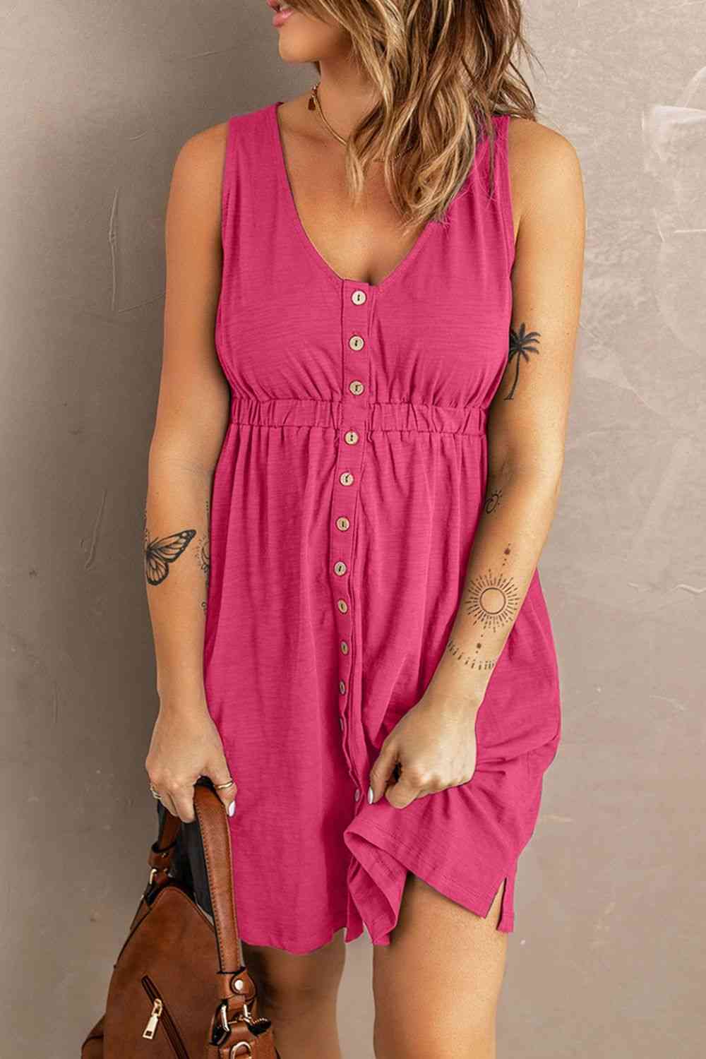 Sleeveless Button Down Mini Magic Dress - Stormyjay