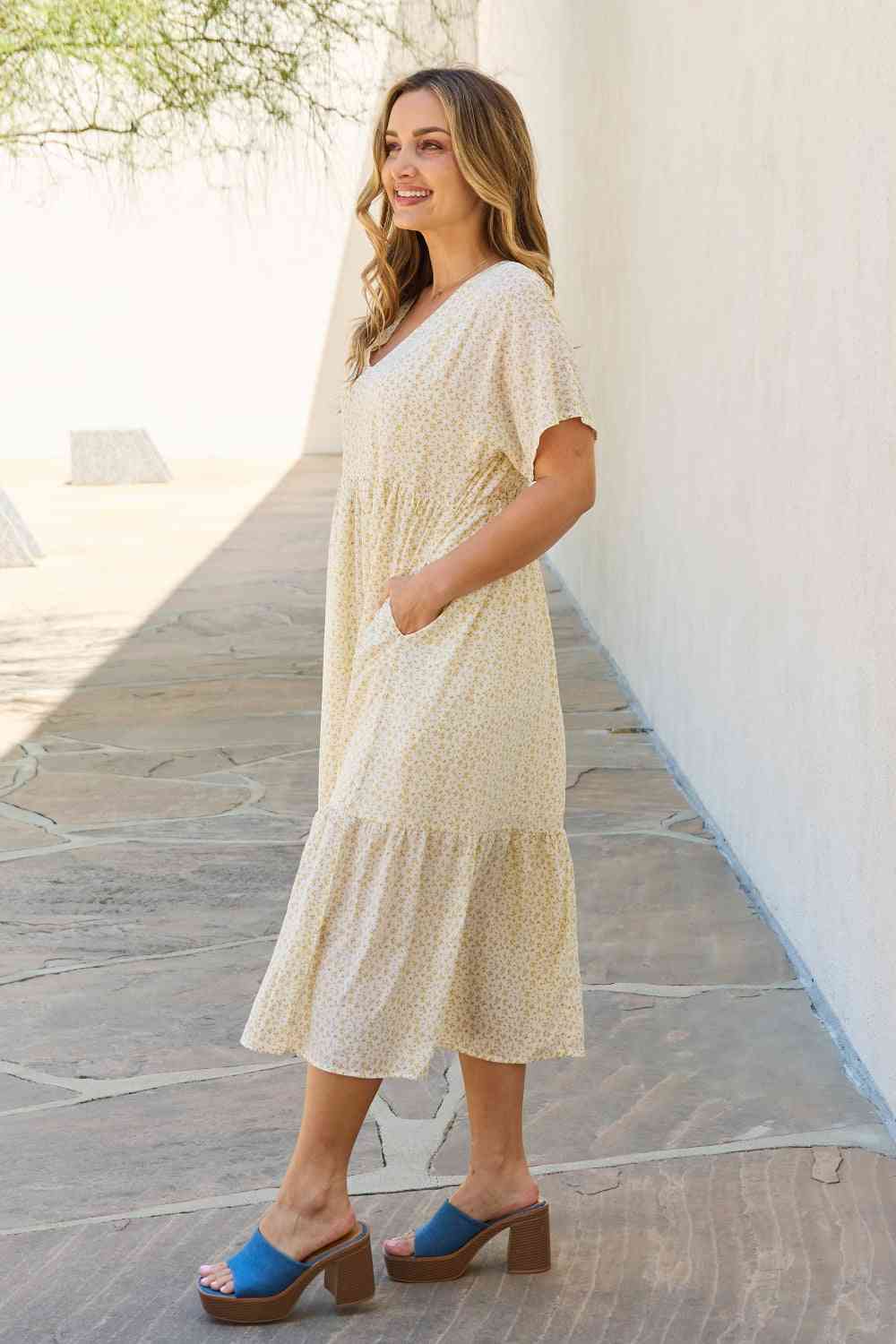 HEYSON Spring Baby Full Size Kimono Sleeve Midi Dress in Cream - Stormyjay