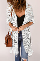 Openwork Open Front Cardigan with Fringes - Stormyjay