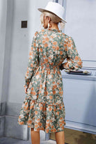 Floral Smocked Decorative Button Dress - Stormyjay