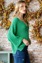 Veveret Notched Long Sleeve Sweater - Stormyjay