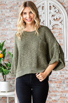 Veveret Round Neck Roll-Up Sweater - Stormyjay