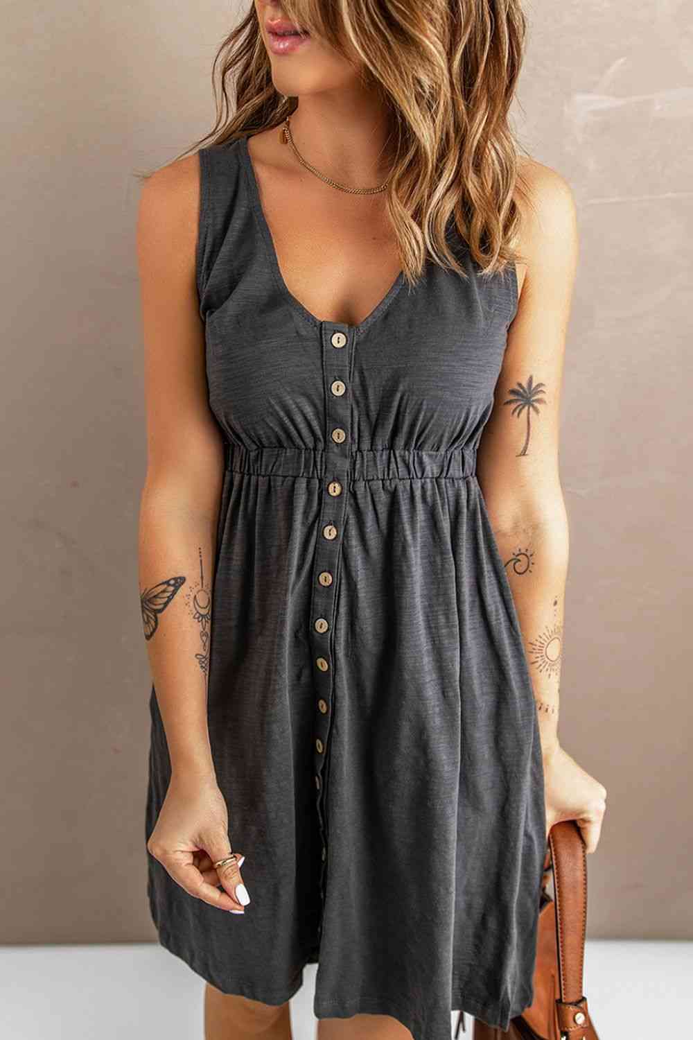 Sleeveless Button Down Mini Magic Dress - Stormyjay