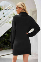 Double Take Rib-Knit Turtleneck Drop Shoulder Sweater Dress - Stormyjay