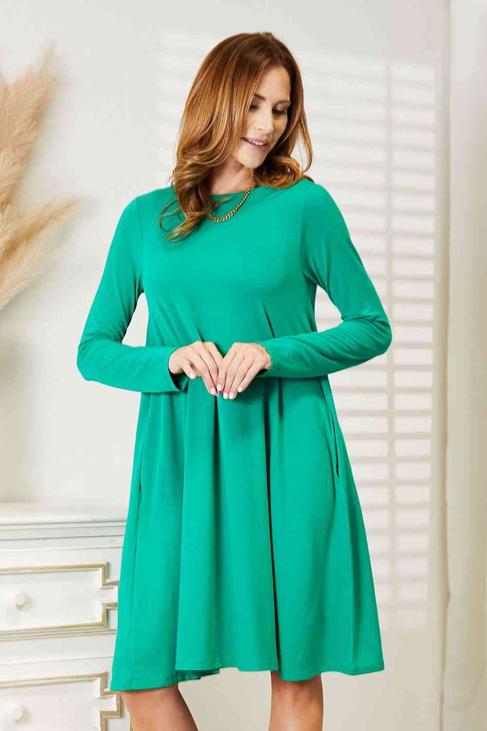 Zenana Full Size Long Sleeve Flare Dress with Pockets - Stormyjay