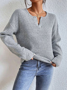 Notched Dropped Shoulder Sweater - Stormyjay