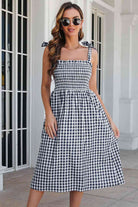 Plaid Frill Trim Tie Shoulder Dress - Stormyjay