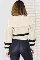 Striped Zip Up Dropped Shoulder Cardigan - Stormyjay