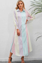 Rainbow Stripe Button-Up Maxi Shirt Dress - Stormyjay