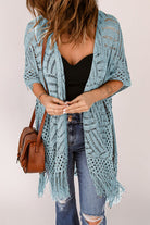 Openwork Open Front Cardigan with Fringes - Stormyjay