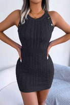 Decorative Button Sleeveless Cable-Knit Dress - Stormyjay