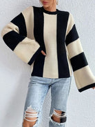 Striped Mock Neck Long Sleeve Sweater - Stormyjay