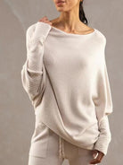 Full Size Boat Neck Batwing Sleeve Knit Top - Stormyjay