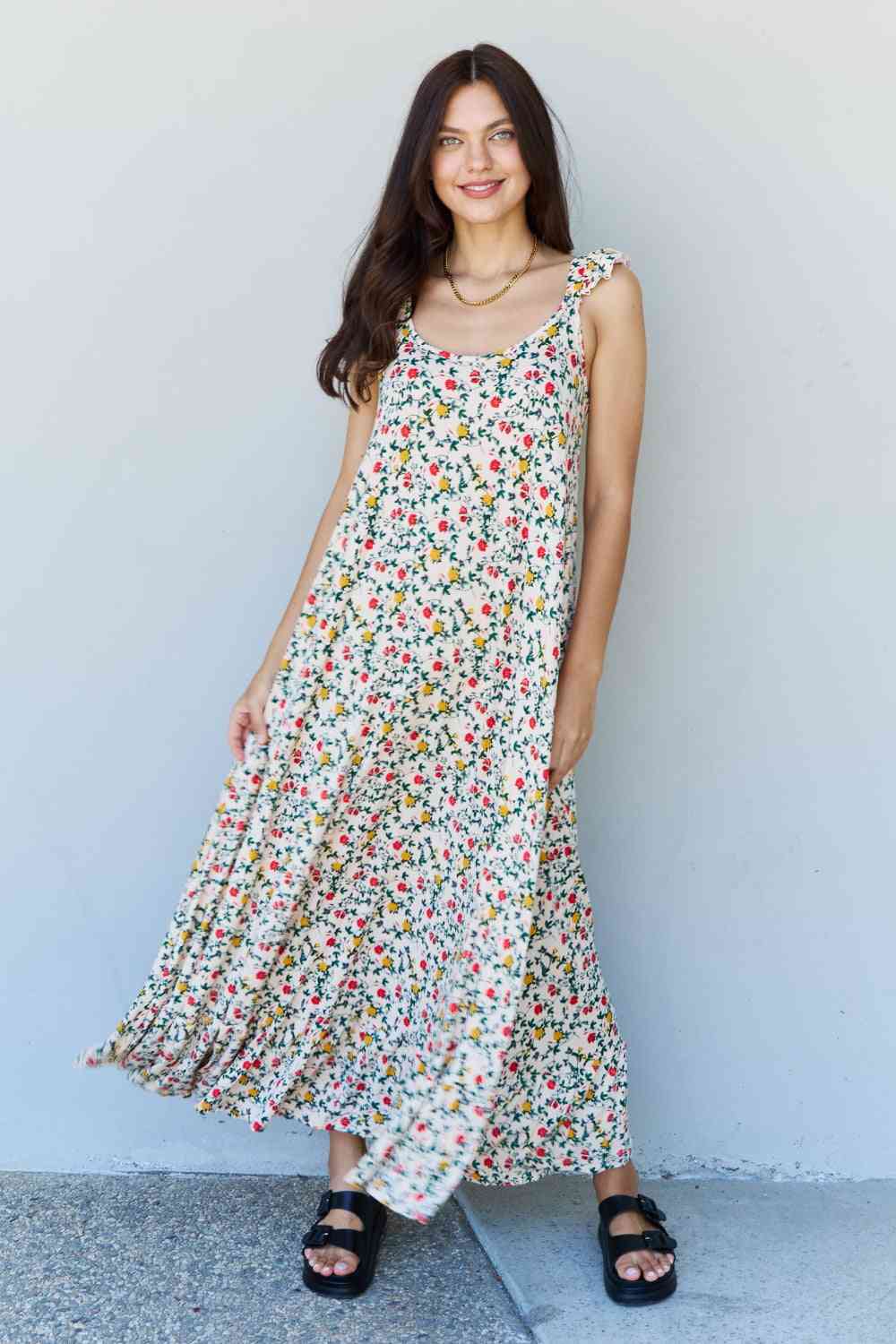 Doublju In The Garden Ruffle Floral Maxi Dress in Natural Rose - Stormyjay