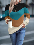 Color Block Round Neck Dropped Shoulder Sweater - Stormyjay