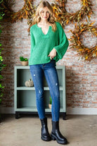 Veveret Notched Long Sleeve Sweater - Stormyjay