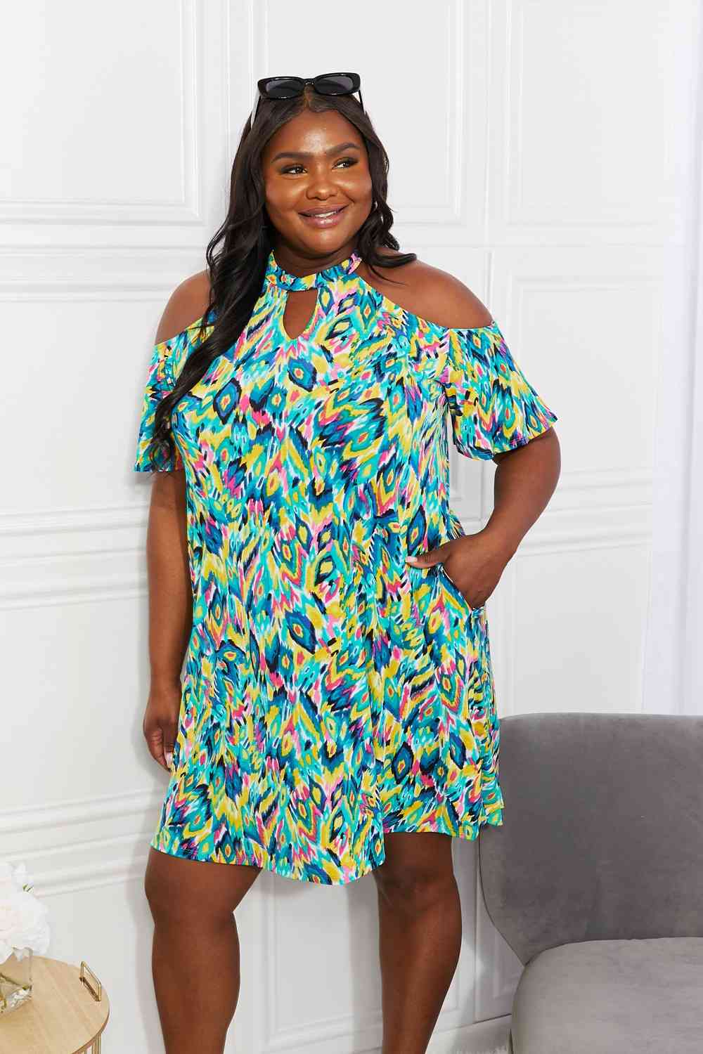 Sew In Love Full Size Perfect Paradise Printed Cold-Shoulder Dress - Stormyjay