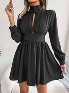 Cutout Turtleneck A-Line Mini Dress - Stormyjay