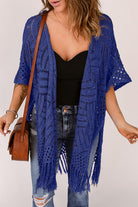 Openwork Open Front Cardigan with Fringes - Stormyjay