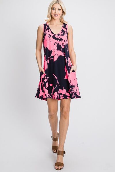 Heimish Full Size Floral V-Neck Tank Dress with Pockets - Stormyjay