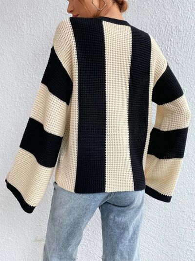 Striped Mock Neck Long Sleeve Sweater - Stormyjay