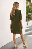 Puff Sleeve Notched Mini Shift Dress - Stormyjay