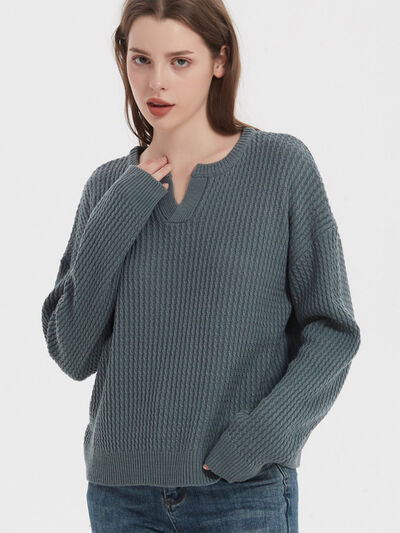 Notched Dropped Shoulder Sweater - Stormyjay