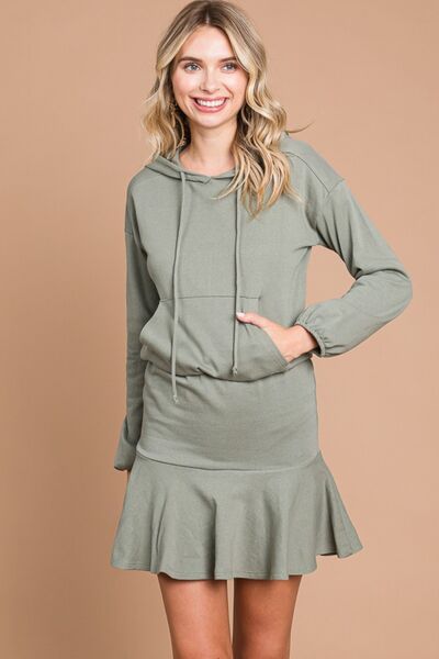 Culture Code Full Size Drawstring Dropped Shoulder Hooded Mini Dress - Stormyjay