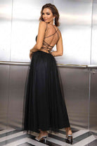 Lace-Up Backless Mesh Dress