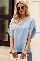 V-Neck Petal Sleeve Blouse - Stormyjay