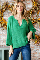 Veveret Notched Long Sleeve Sweater - Stormyjay