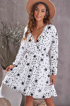 Star Print Dropped Shoulder Surplice Dress - Stormyjay