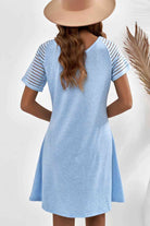 Sheer Striped Raglan Sleeve T-Shirt Dress - Stormyjay