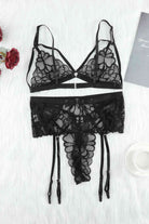 Strappy Three-Piece Lace Lingerie Set - Stormyjay