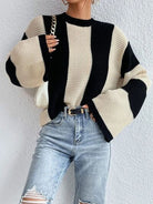 Striped Mock Neck Long Sleeve Sweater - Stormyjay