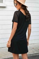 Sheer Striped Raglan Sleeve T-Shirt Dress - Stormyjay