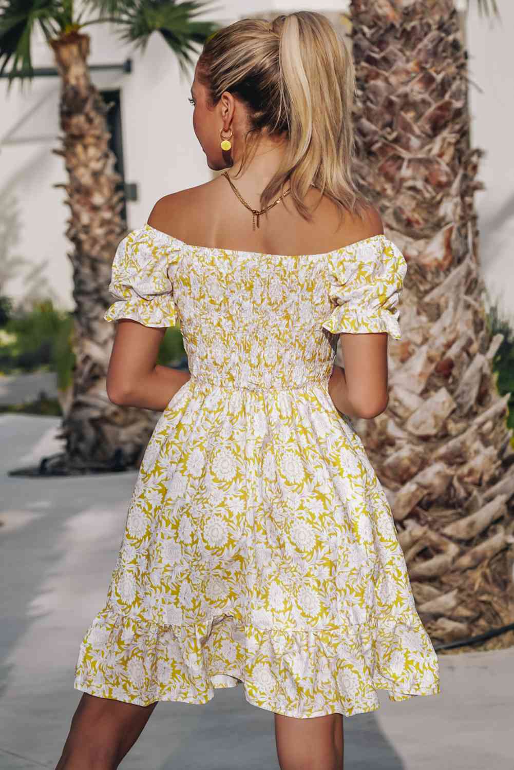 Floral Flounce Sleeve Off-Shoulder Dress - Stormyjay