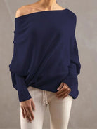 Full Size Boat Neck Batwing Sleeve Knit Top - Stormyjay