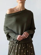 Full Size Boat Neck Batwing Sleeve Knit Top - Stormyjay