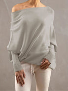 Full Size Boat Neck Batwing Sleeve Knit Top - Stormyjay