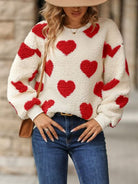 Fuzzy Heart Dropped Shoulder Sweatshirt - Stormyjay